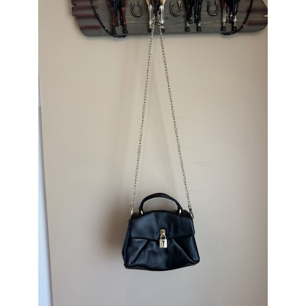 Ted Baker Black Leather Small Crossbody Handbag Padlock Chain Strap, Pouch